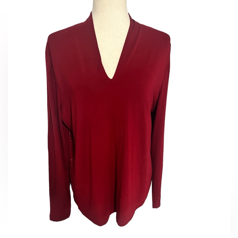 Talbots Dark Red V Neck Long‎ Sleeve Rayon Blouse XL